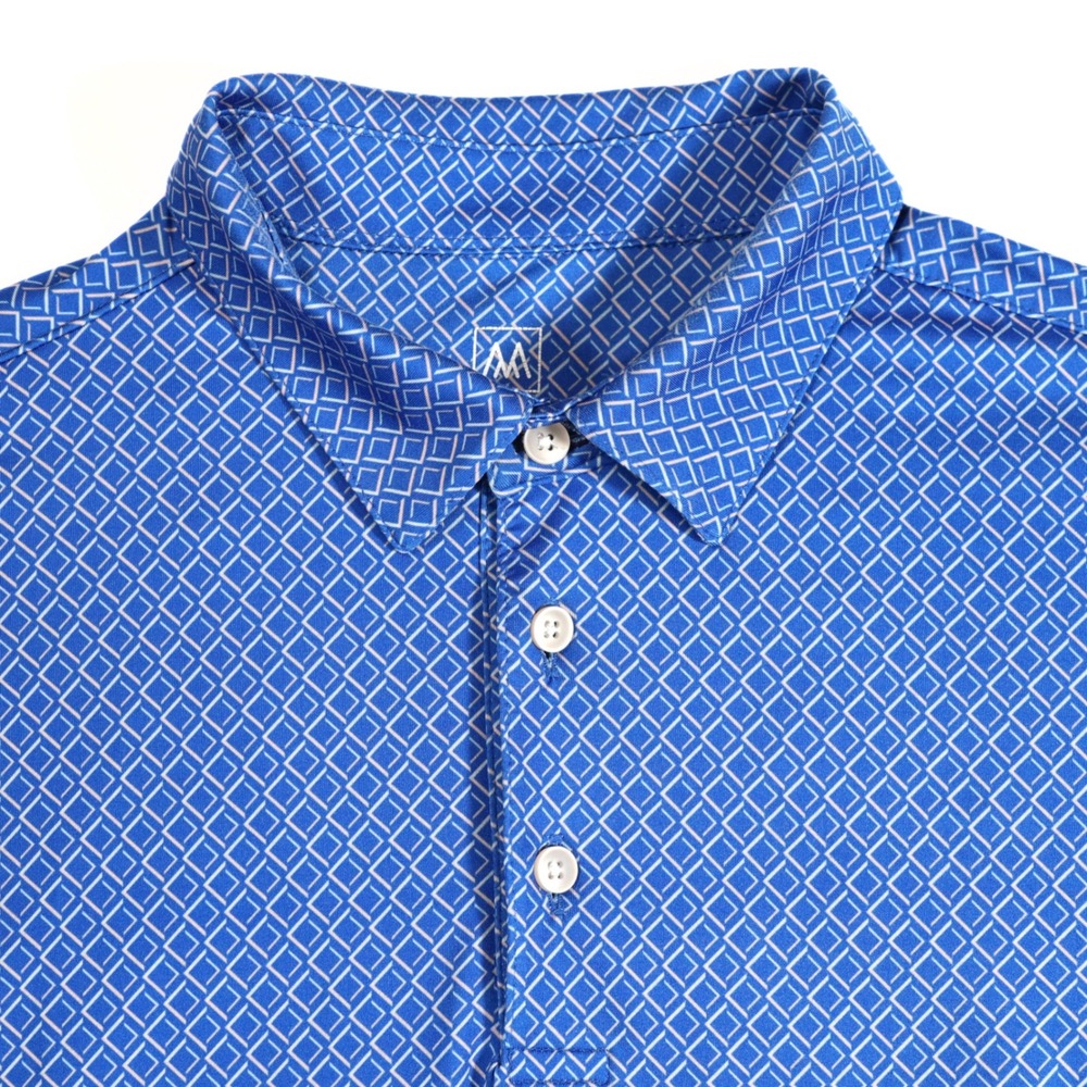 Mizzen + Main Polo Mens Medium Blue Geometric Trim Fit Performance Golf Casual